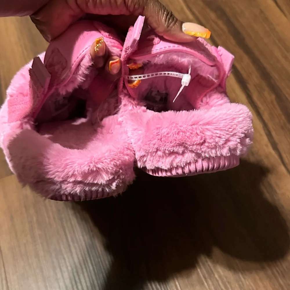 Nike Fuzzy Furry sling back flat hard bottom Pink  Slippers - Picture 3 of 8